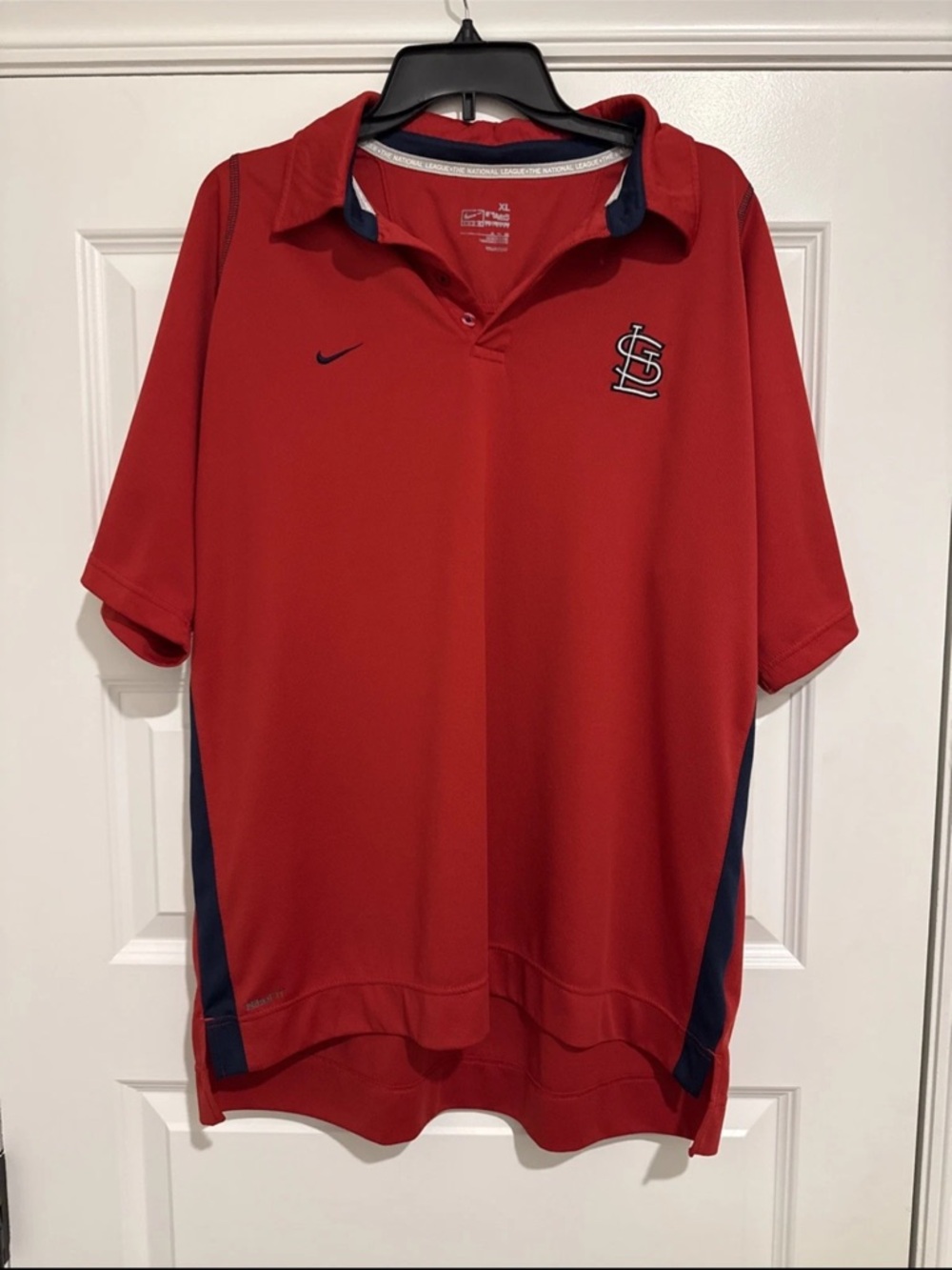 Nike Men’s Red Polo with Navy Accents and St. Louis Cardinals Logo